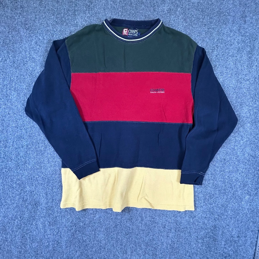 Chaps Ralph Lauren Vintage Colorblock Long Sleeve Shirt Mens Large Pique Cotton